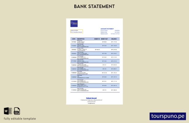 listo para imprimir plantilla de Excel de extracto bancario de Burundi Finbank